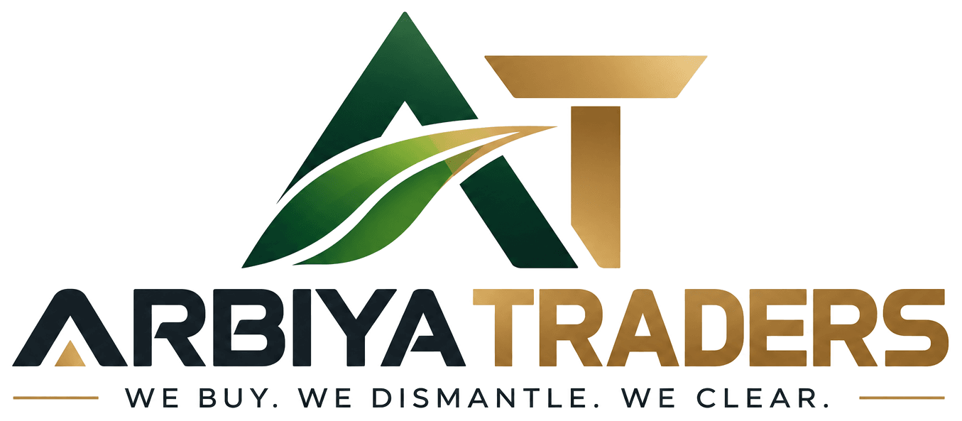 Arbiya Traders logo and the line We Buy. We Dismantle. We Clear.
