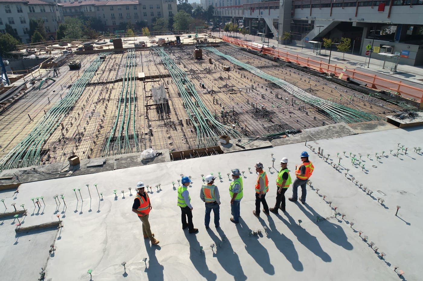 Large commercial building site with exposed structural works